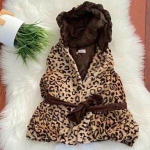 Girls Soft Cozy Adorable Leopard Hoddie Vest Tulle Trim Belt Boutique